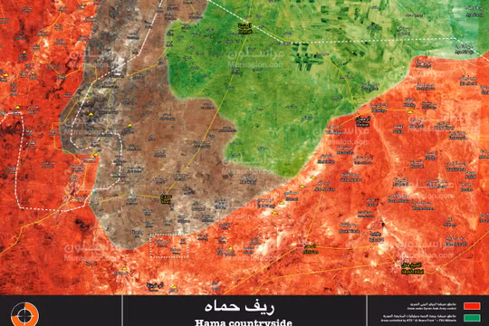 Bản đồ tình hình chiến sự phía đông bắc tỉnh Hama - ảnh Muraselon