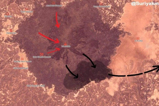 Bản đồ Al-Safa ngày giải phóng, quân đội Syria tiến công, IS tháo chạy về sa mạc tỉnh Homs. Ảnh minh họa Sywaida 24