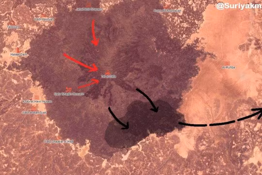 Bản đồ Al-Safa ngày giải phóng, quân đội Syria tiến công, IS tháo chạy về sa mạc tỉnh Homs. Ảnh minh họa Sywaida 24