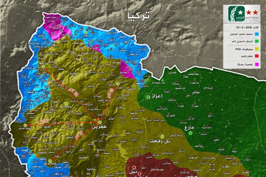 Tình hình chiến sự vùng Afrin, từ các vị trí của FSA đến thành phố dưới 20 km. ảnh truyền thông "đối lập" Syria