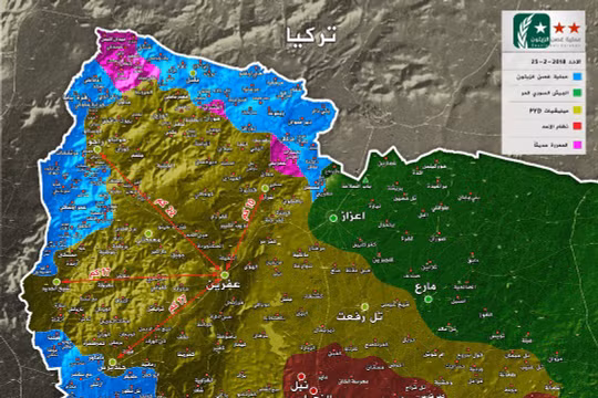 Tình hình chiến sự vùng Afrin, từ các vị trí của FSA đến thành phố dưới 20 km. ảnh truyền thông "đối lập" Syria