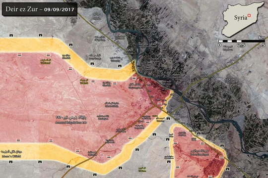 Chiến tuyến Deir Ezzor tính đến cuối ngày 08.09.2017, quân đội Syria tiến sát đến khu vực sân bay quân sự - ảnh South Front