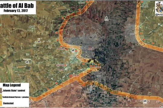 Bản đồ chiến sự thành phố Al-Bab, quân đội Thổ Nhĩ Kỳ tấn công IS