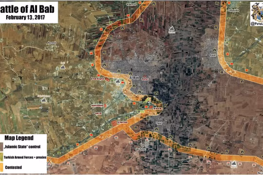 Bản đồ chiến sự thành phố Al-Bab, quân đội Thổ Nhĩ Kỳ tấn công IS
