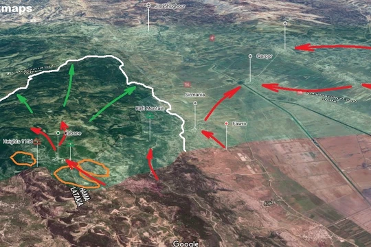 Kế hoạch tiến công của sư đoàn cơ giới số 4 Quân đội Syria trên chiến trường đông bắc Lattakia. Ảnh minh họa South Front