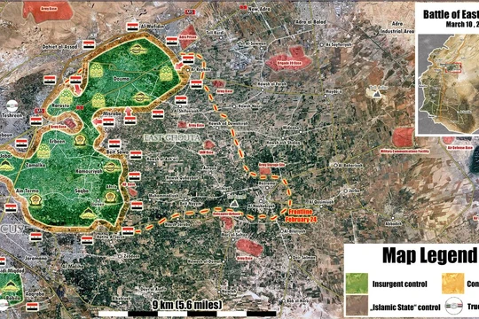 Tình hình chiến sự Đông Ghouta tính đến ngày 10.03.2018 theo Muraselon