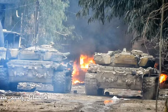 Xe tăng quân đội Syria trên chiến trường Jobar, Damascus