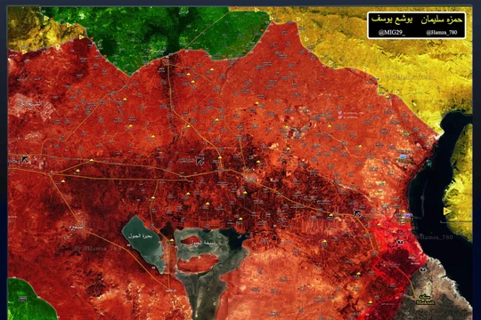 Bản đồ chiến sự khu vực phía đông Aleppo, các đơn vị Tiger cách thị trấn Maskanah khoảng 1,5 km