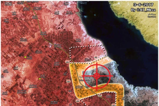 Bản đồ chiến trường, mục tiêu thị trấn Maskanah trong chiến dịch phía đông Aleppo