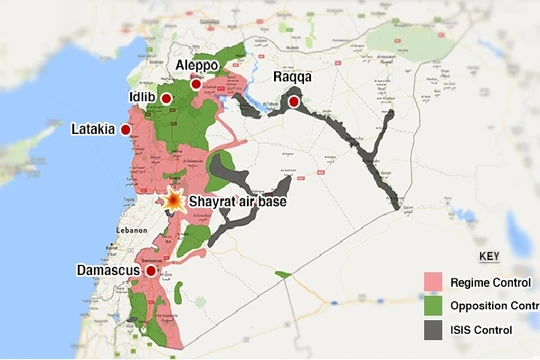 Vị trí sân bay quân sự Shayrat ở Syria