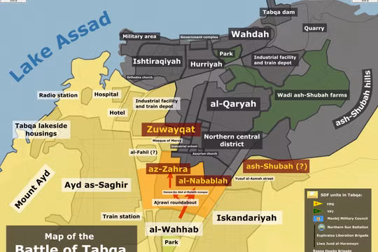 Bàn đồ chiến sự thành phố Tabqa thuộc tỉnh Raqqa