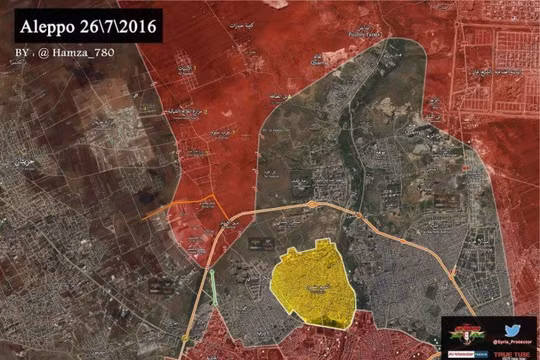 Bản đồ phần diện tích cuối cùng của lực lượng Hồi giáo cực đoan trước khi quân đội Syria hoàn toàn đóng cửa Aleppo