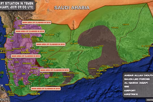Tổng quan tình hình chiến sự Yemen, những cuộc tấn công vào vùng do Houthi kiểm soát. Ảnh: South Front.