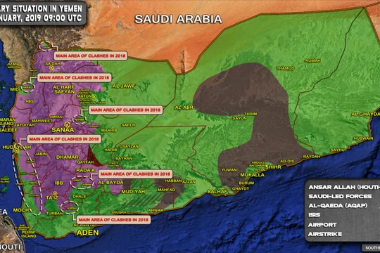 Tổng quan tình hình chiến sự Yemen, những cuộc tấn công vào vùng do Houthi kiểm soát. Ảnh: South Front.