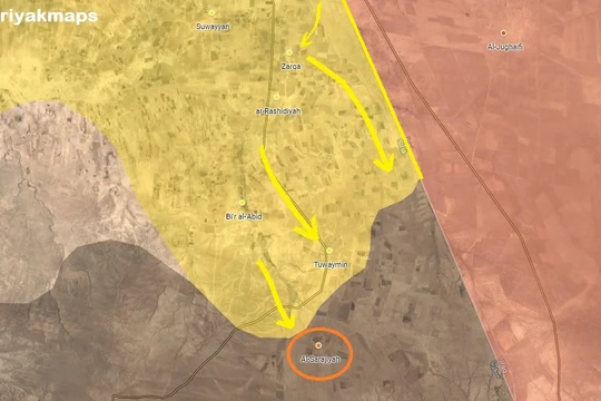 Bản đồ các hướng tấn công chính của lực lượng SDF trên chiến trường phía nam Syria. Ảnh South Front