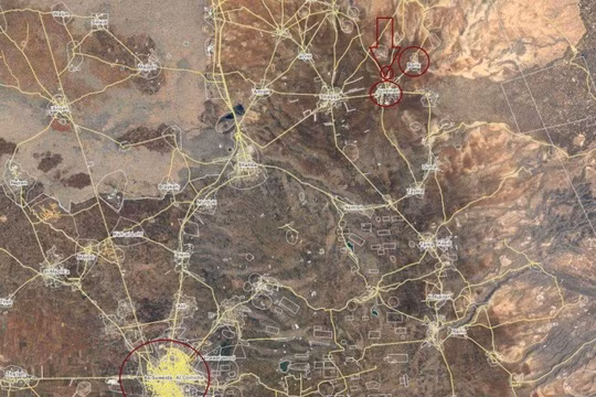 Bản đồ chiến sự cao điểm Tal Aliyat phía đông bắc tỉnh Al-Sweida. 