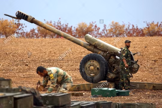 Pháo binh quân đội Syria chiến đấu trên chiến trường Đông Ghouta - ảnh minh họa Muraselon