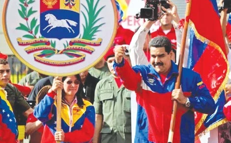 Tổng thống Venezuela Nicolas Maduro tại Quảng trường Miraflores hôm 28/2. Ảnh: AP.