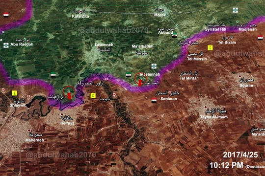 Bản đồ chiến sự phía bắc tỉnh Hama tính đến ngày 25.04.2017