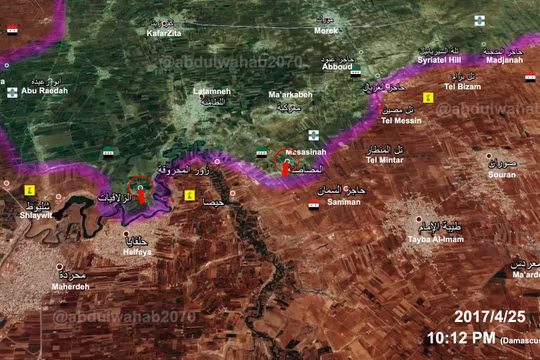 Bản đồ chiến sự phía bắc tỉnh Hama tính đến ngày 25.04.2017
