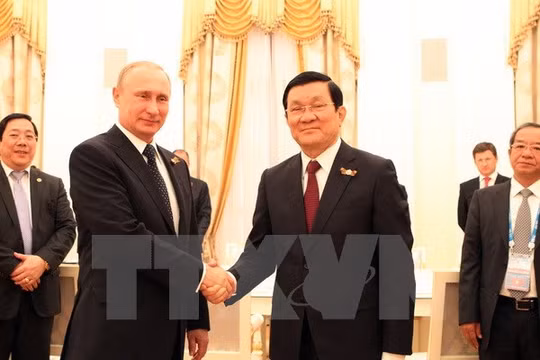 Tổng thống Liên bang Nga Vladimir Putin và Chủ tịch nước Trương Tấn Sang. (Ảnh: Nguyễn Khang/TTXVN)