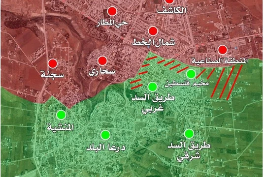 Các hướng tấn công của quân đội Syria trong thành phố Daraa