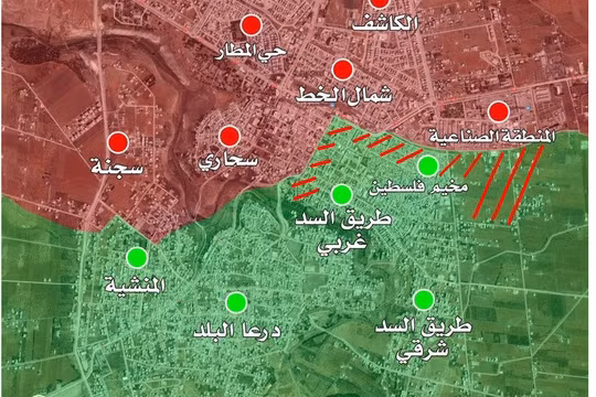 Các hướng tấn công của quân đội Syria trong thành phố Daraa