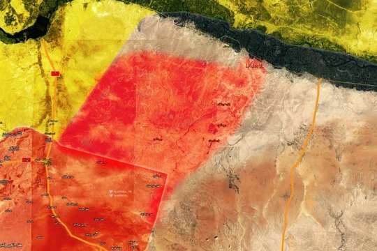 Bản đồ khu vực lực lượng Tiger giải phóng trên vùng nông thôn phía đông tỉnh Raqqa