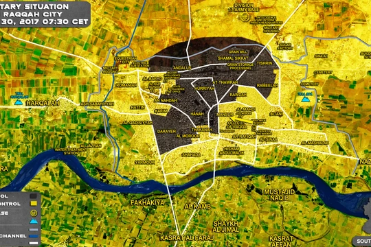Bản đồ phân bổ lực lượng SDF và khu vực còn lại do IS kiểm soát - ảnh SouthFront