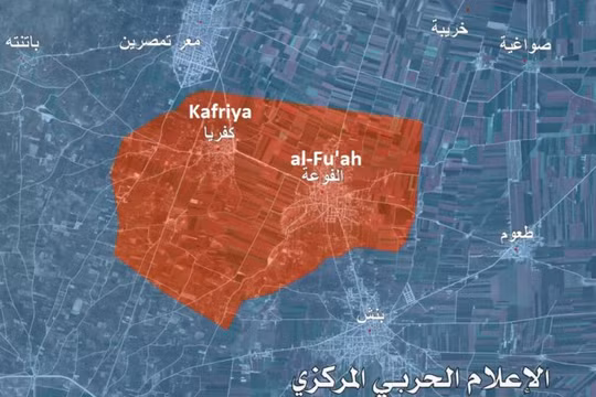 Bản đồ các thị trấn al-Fu'ah và Kafriya bị bao vây ở Idlib