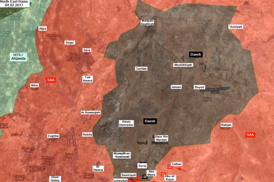 Các mũi tiến công của quân đội Syria tính đến ngày 04.02.2018 theo South Front