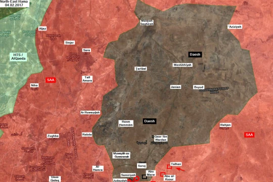 Các mũi tiến công của quân đội Syria tính đến ngày 04.02.2018 theo South Front