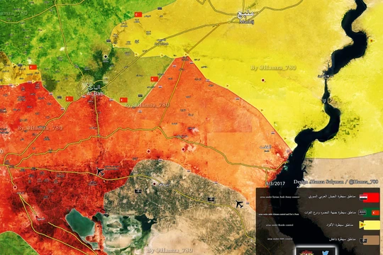 Bản đồ phân vùng chiến sự vùng nông thôn phía đông Aleppo