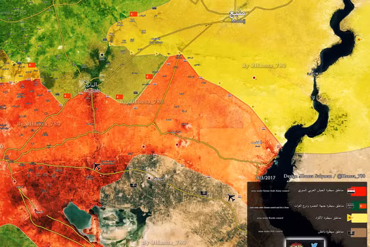Bản đồ phân vùng chiến sự vùng nông thôn phía đông Aleppo
