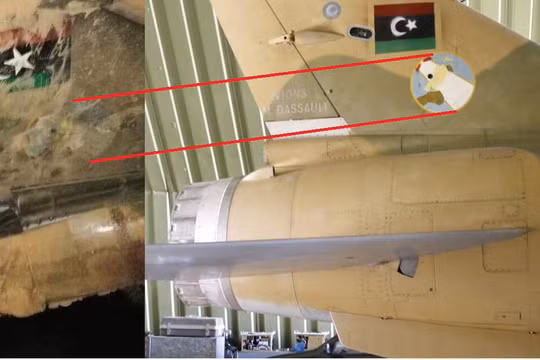 Chiếc máy bay Mirage F.1 - AD với số hiệu 402, logo đặc biệt trên đuôi máy bay. Ảnh: Tài khoản Twitter của Arnaud Delalande (@Arn_Del).