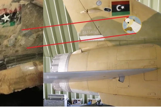 Chiếc máy bay Mirage F.1 - AD với số hiệu 402, logo đặc biệt trên đuôi máy bay. Ảnh: Tài khoản Twitter của Arnaud Delalande (@Arn_Del).