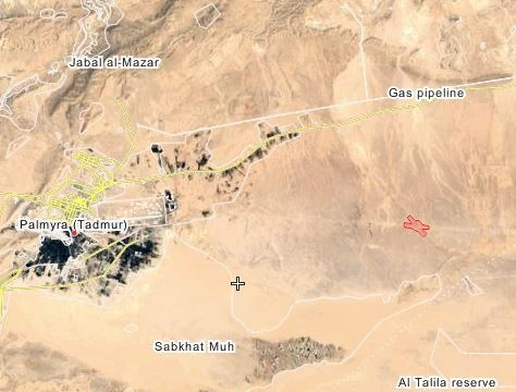 Bản đồ ngã tư Talilah gần ngã tư trên sa mạc tỉnh Homs