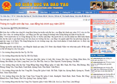 Công bố thông tin tuyển sinh đại học, cao đẳng năm 2015