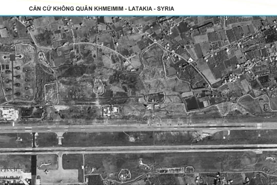 Căn cứ không quân Nga Khmeimim ở Latakia, Syria. Ảnh vệ tinh ngày 19.02.2018