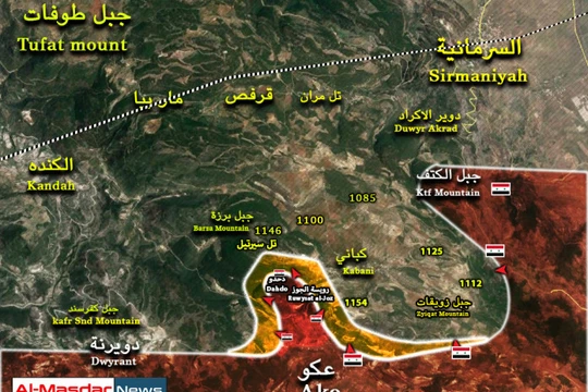 Bản đồ cuộc tiến công vào Làng Kabani, phía đông bắc Latakia