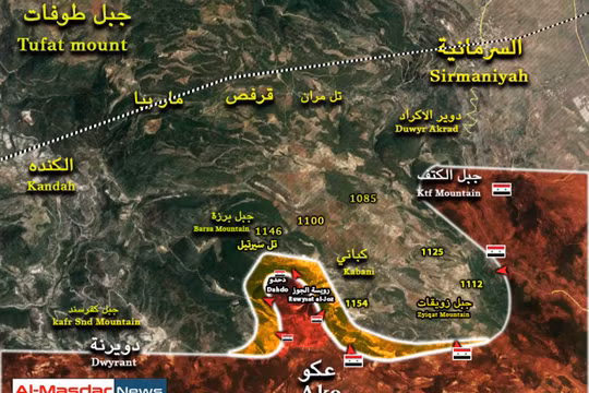 Bản đồ cuộc tiến công vào Làng Kabani, phía đông bắc Latakia