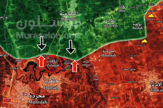 Bàn đồ chiến sự miền bắc Hama, quân đội Syria đẩy lùi các cuộc tấn công của phiến quân - ảnh Muraselon