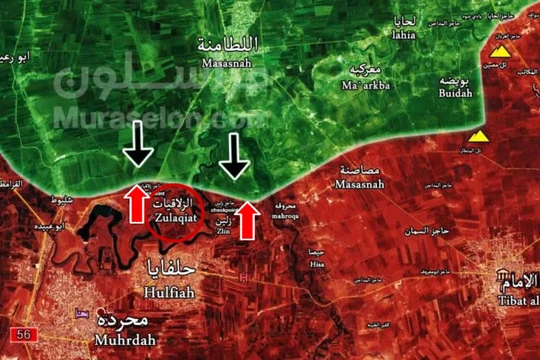 Bàn đồ chiến sự miền bắc Hama, quân đội Syria đẩy lùi các cuộc tấn công của phiến quân - ảnh Muraselon