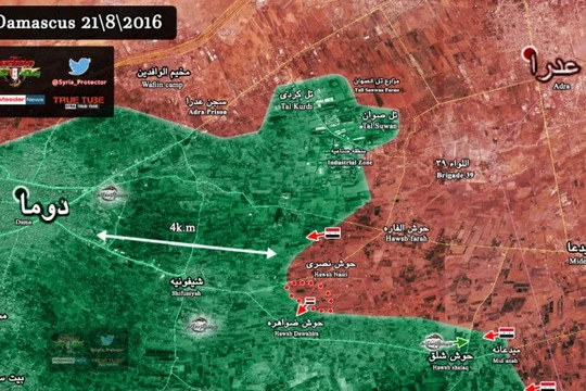 Bản đồ chiến sự vùng Đông Ghouta ngày 21.08.2016