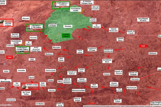 Tình hình chiến sự Douma, Đông Ghouta ngày 06.04.2018 theo Spouth Frront. 
