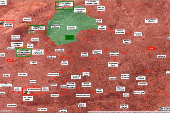 Tình hình chiến sự Douma, Đông Ghouta ngày 06.04.2018 theo Spouth Frront. 
