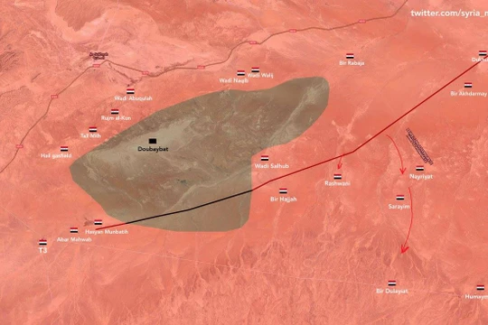 Bản đồ tình hình chiến sự khu vực sa mạc Homs - Deir Ezzor. Ảnh minh họa twitter.com/syria_map
