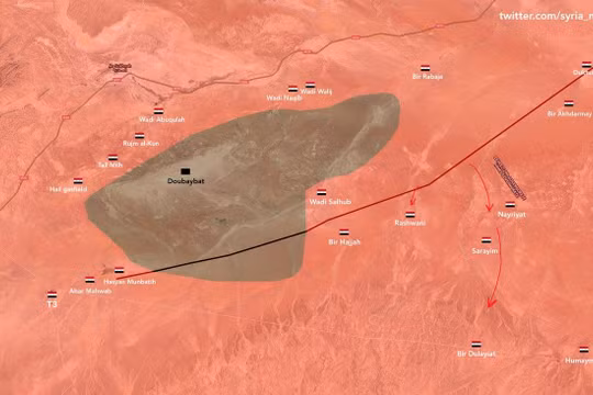 Bản đồ tình hình chiến sự khu vực sa mạc Homs - Deir Ezzor. Ảnh minh họa twitter.com/syria_map