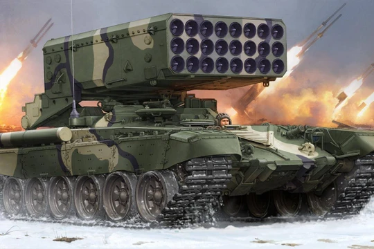 Clip: Kinh hoàng pháo phản lực TOS-1 Nga gầm thét, dội lửa phiến quân Syria