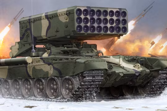 Clip: Kinh hoàng pháo phản lực TOS-1 Nga gầm thét, dội lửa phiến quân Syria